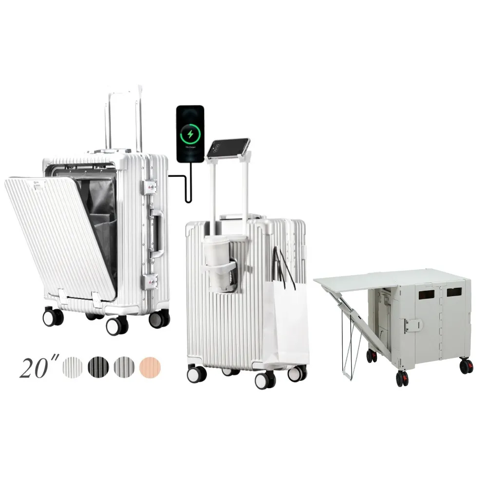 【Arlink】20吋登機箱 前開式行李箱 鋁框行李箱+75L 手推車(旅行箱/TSA海關鎖/後背包/鋁框箱/收納箱)