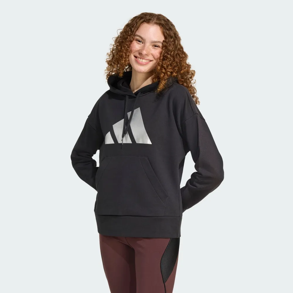 【adidas 愛迪達】長袖上衣 女 帽T 刷毛 亞規 W HOL MET HD 黑 JV8526(S3211)