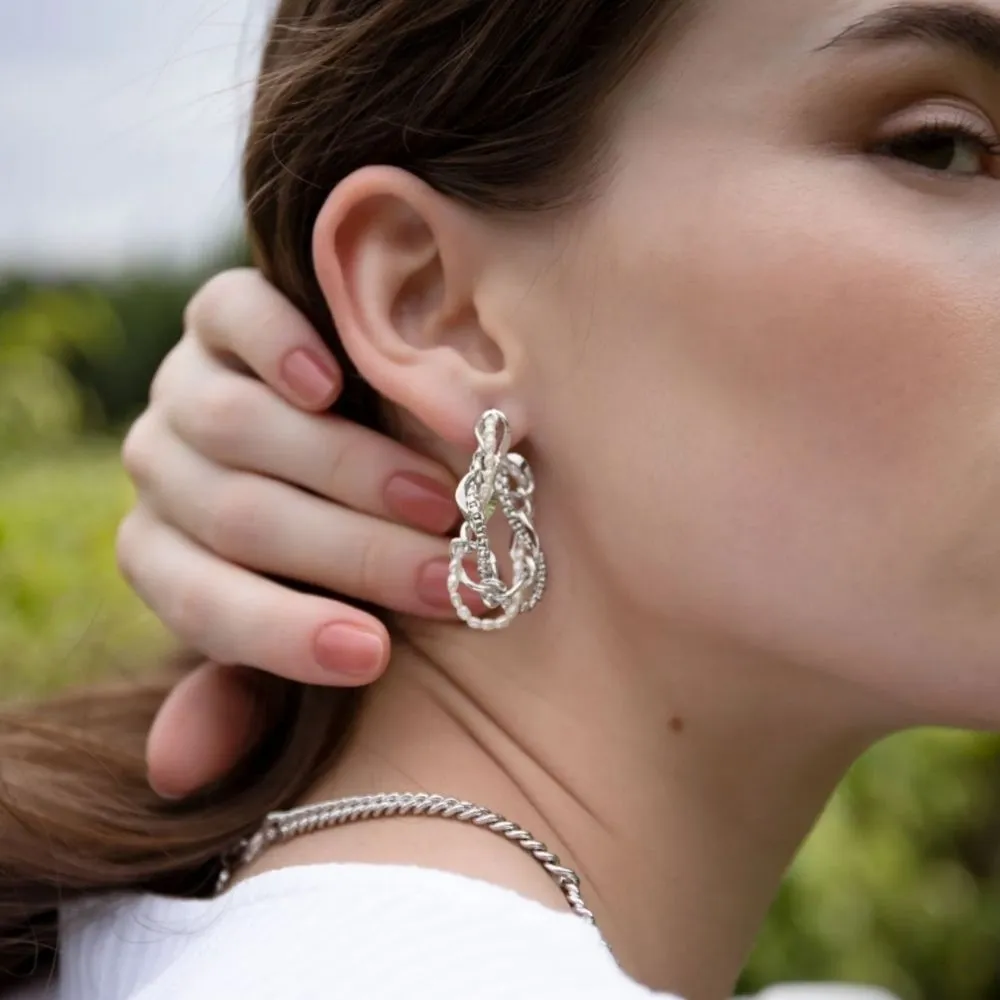 【Olivia Yao Jewellery】Mesh 銀色編織鎖鍊珍珠耳環