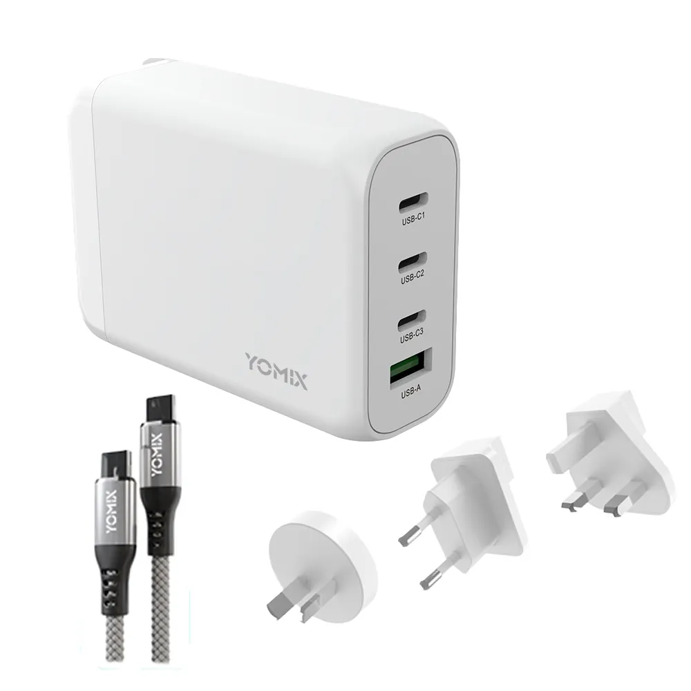 【YOMIX 優迷】萬國轉接頭★130W GaN-X4 type-C/USB-A PD/QC四孔快充充電器(贈100W充電線/支援i18快充)