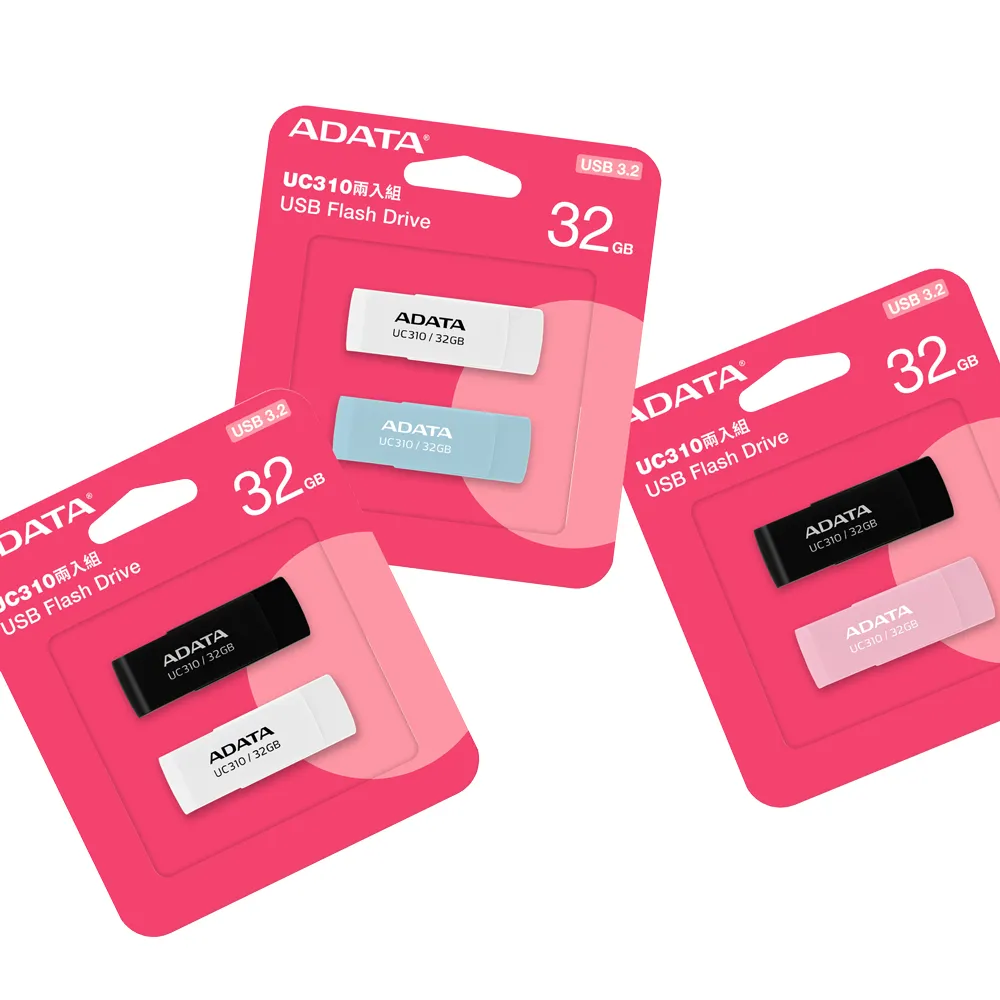 【ADATA 威剛】UC310 USB3.2 Gen1 32G+32G 旋轉隨身碟(雙色兩入組)