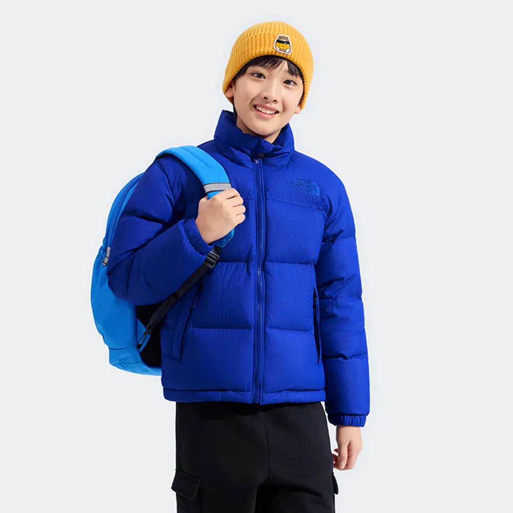 【The North Face 官方旗艦】北面經典1996兒童藍色DWR防潑水羽絨外套｜8EMACZ6(700蓬鬆度)