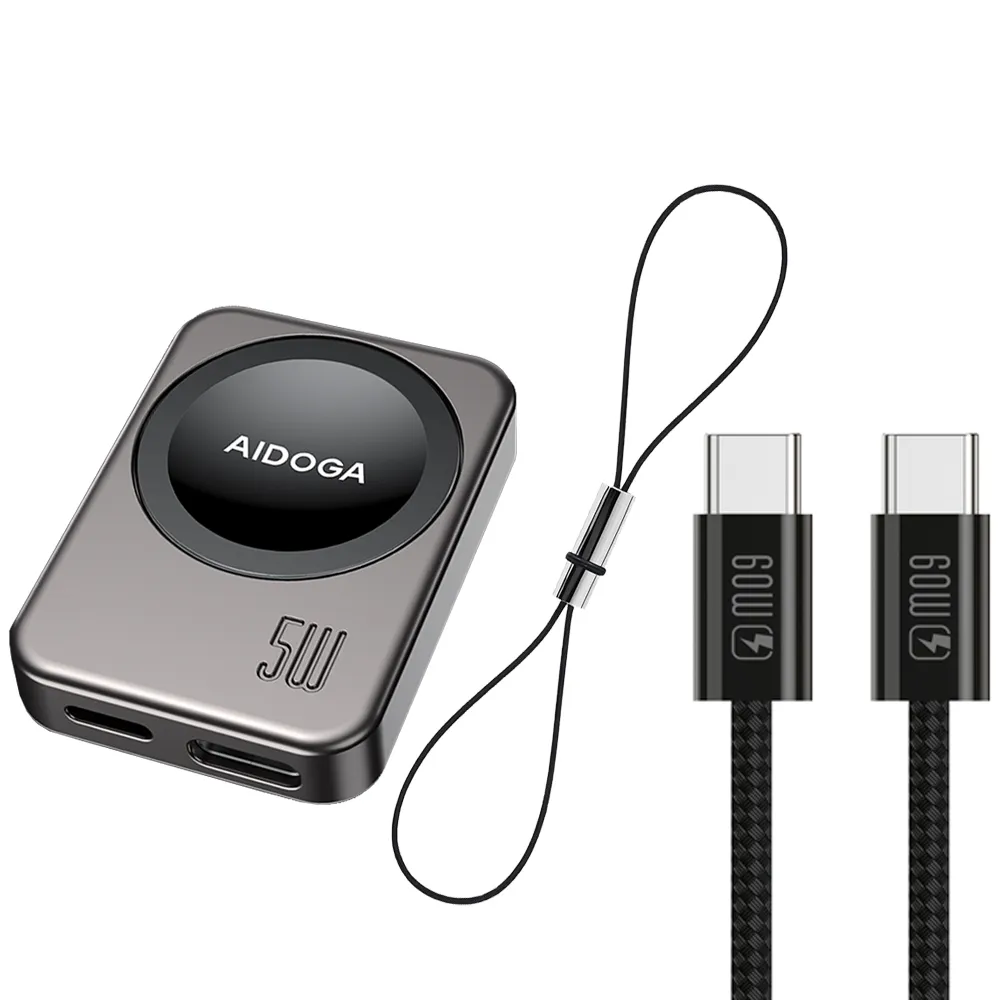 【AIDOGA】Apple Watch/Ultra/SE/AirPods 磁吸快充無線充電器連接線 星航U 1M(Type-C/Lightning母)