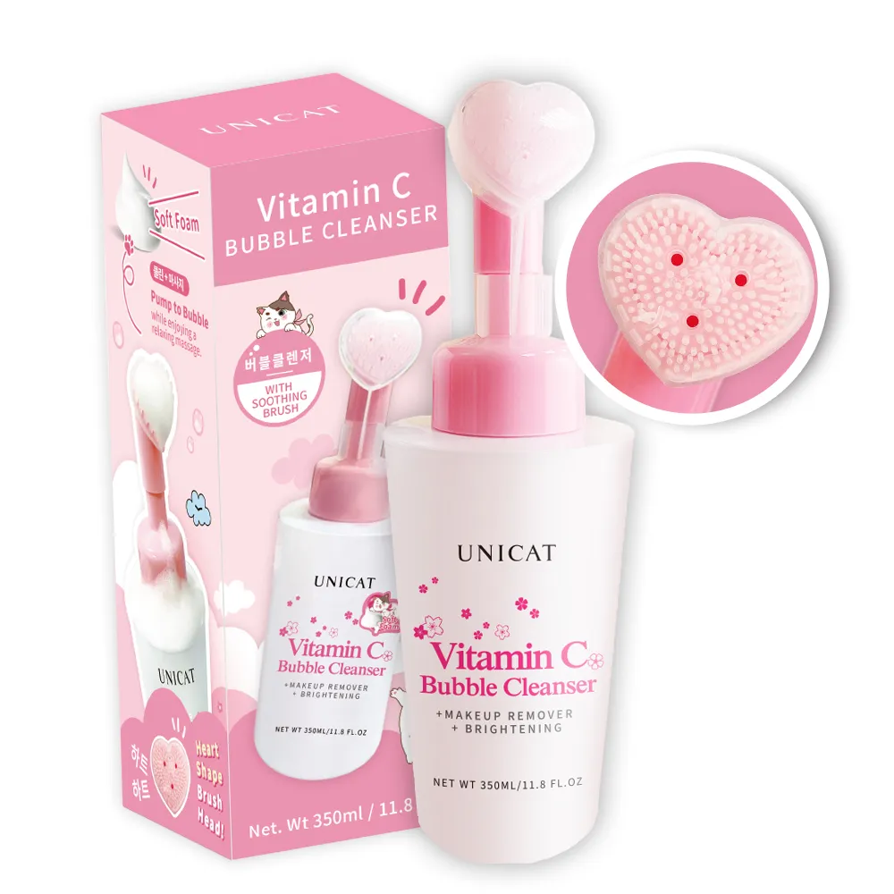 【UNICAT 變臉貓】維他命C洗顏卸妝泡泡慕斯 350ml/盒(附柔膚潔面刷) 臉部清潔 洗卸慕斯 洗面慕斯 潔顏慕斯