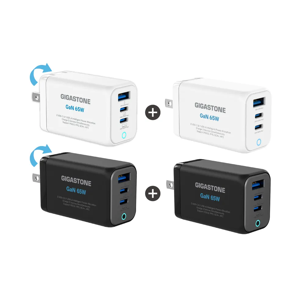 【Gigastone 立達國際】2入組 65W GaN氮化鎵三孔USB-C充電器PD-7656 (支援iPhone18/手機/平板/筆電快充)