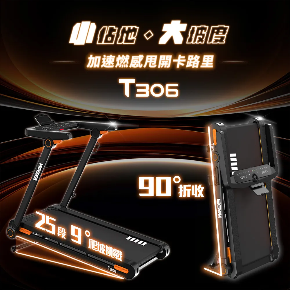 【BGYM 比勁】T306 電動跑步機 (專業安裝/一鍵全折疊跑步機/全平放/無刷馬達/寬跑台/爬坡機/登山機/心率)