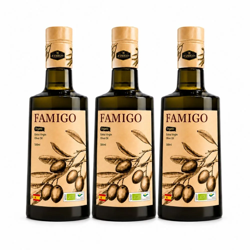 【FAMIGO】法米戈 西班牙原裝 冷壓特級初榨橄欖油 500ml×3入 嚴選款(可生飲/酸度小於0.22%/橄欖為Picual)