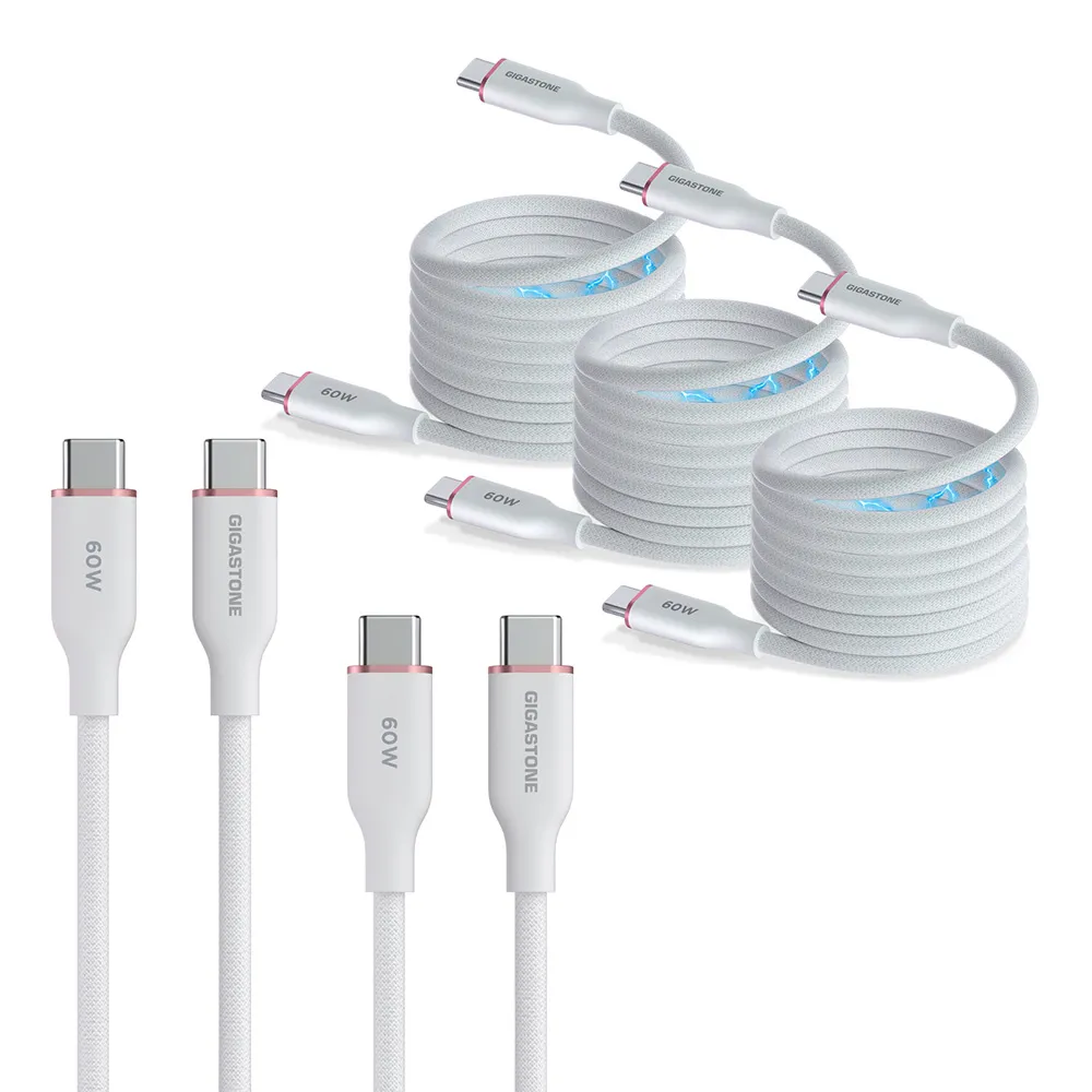 【Gigastone 立達國際】5入組 60W Type-C to C磁吸快充傳輸線CC-7801W (iPhone17/16/手機/筆電/平板快充線)