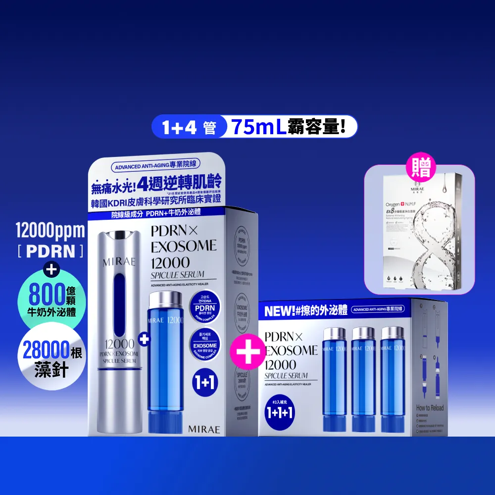 【MIRAE 未來美】專業院線韓國PDRN+牛奶外泌體新生精華 (精華*1+補充管*4 共75mL)