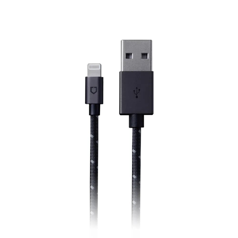 【RHINOSHIELD 犀牛盾】Lightning to USB-A 蘋果黑色編織傳輸充電線 (1.2公尺)
