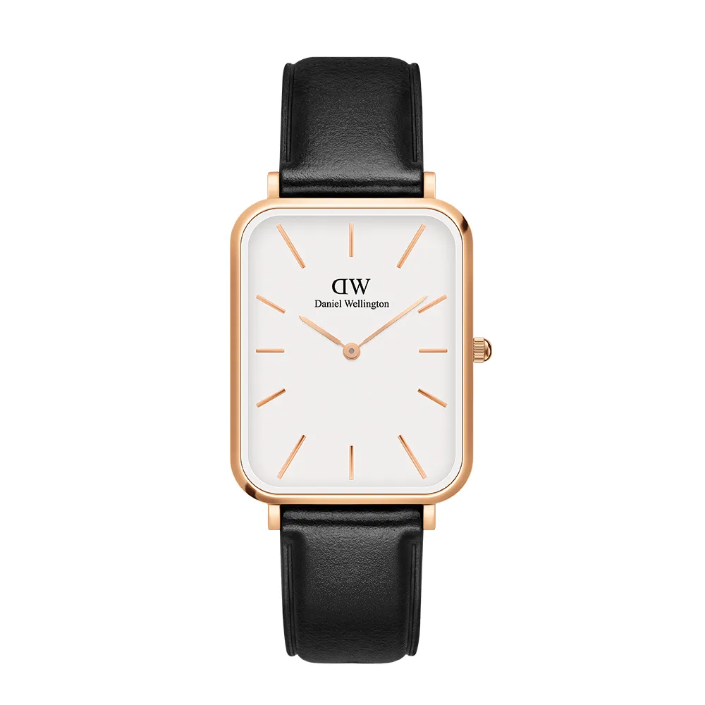 【Daniel Wellington】DW 手錶 Quadro Sheffield 29x36.5mm 經典黑真皮皮革大方錶(DW00100450)