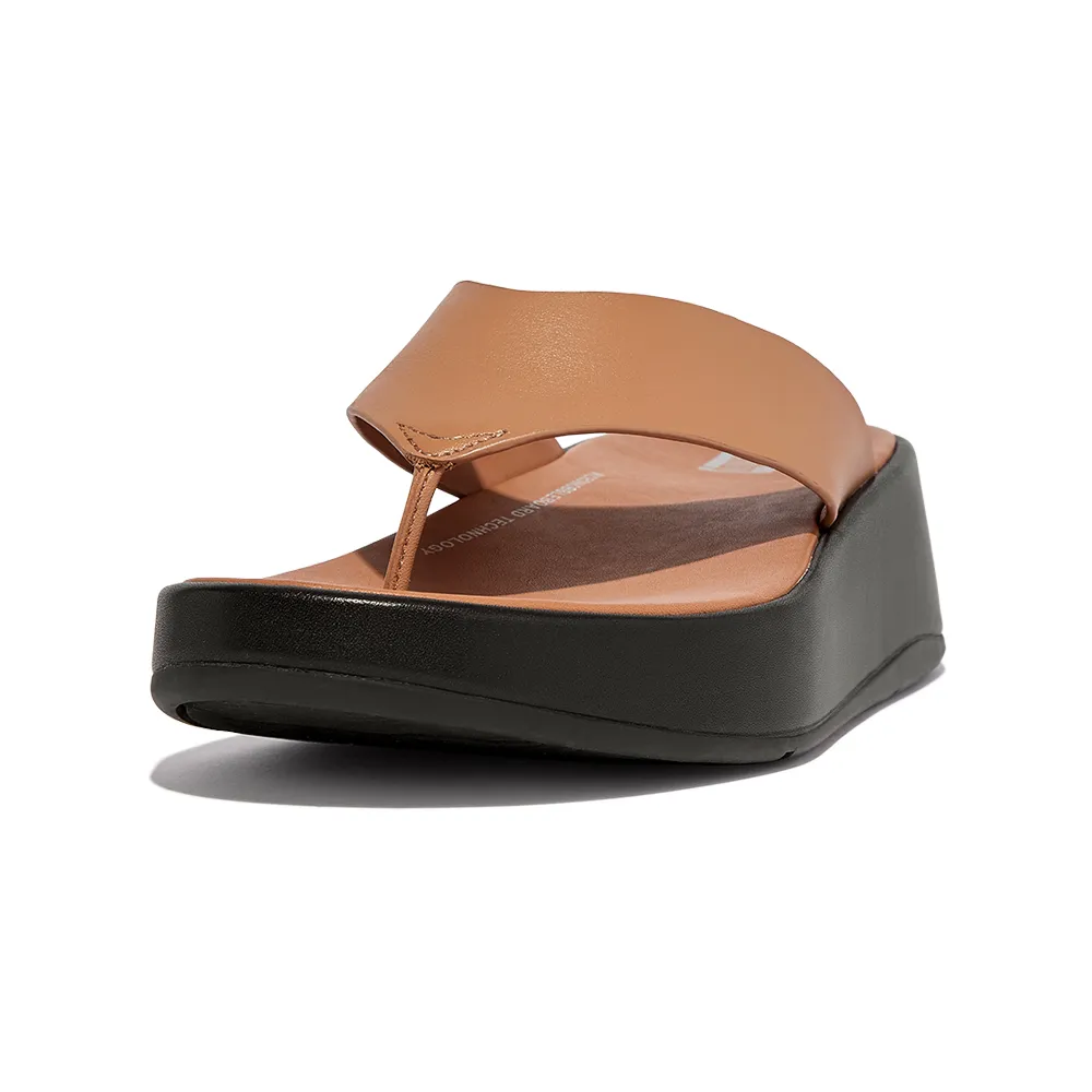 【FitFlop】F-MODE LEATHER FLATFORM TOE-POST SANDALS厚底夾腳涼鞋-女(淺褐色)