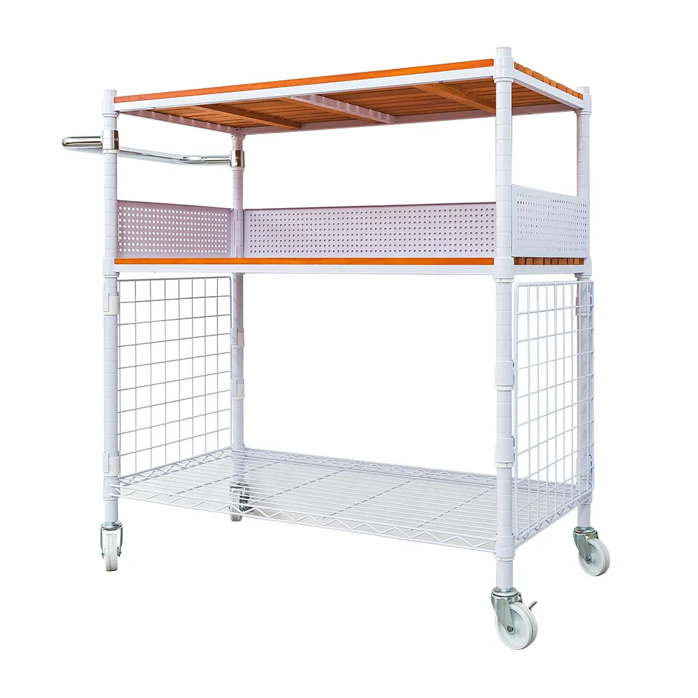 【dayneeds 日需百備】松木 90x45x90公分烤漆三層架廚房收納推車 含工業輪(木板層架/收納層架/層架/鐵架)
