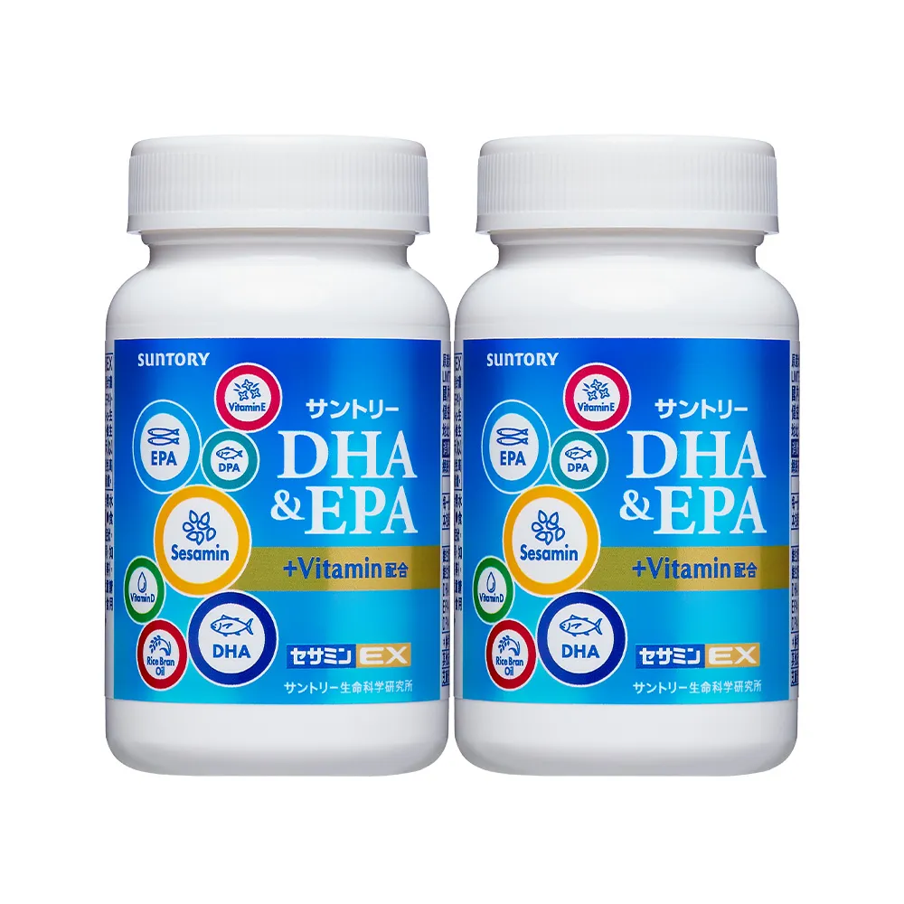【Suntory 三得利】魚油(DHA、EPA)+芝麻明 EX 軟膠囊 120顆x2罐組