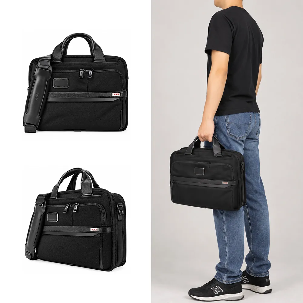 【TUMI】ALPHA 3系列13吋筆電延展性多夾層兩用手提包(黑)