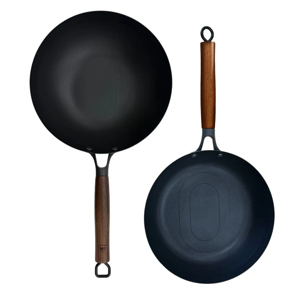 【ZERO FRYING PAN 零秒鍋】28公分炒鍋+26公分平底鍋(附鍋蓋) 100%無化學塗層鐵鍋｜瓦斯爐、IH爐適用