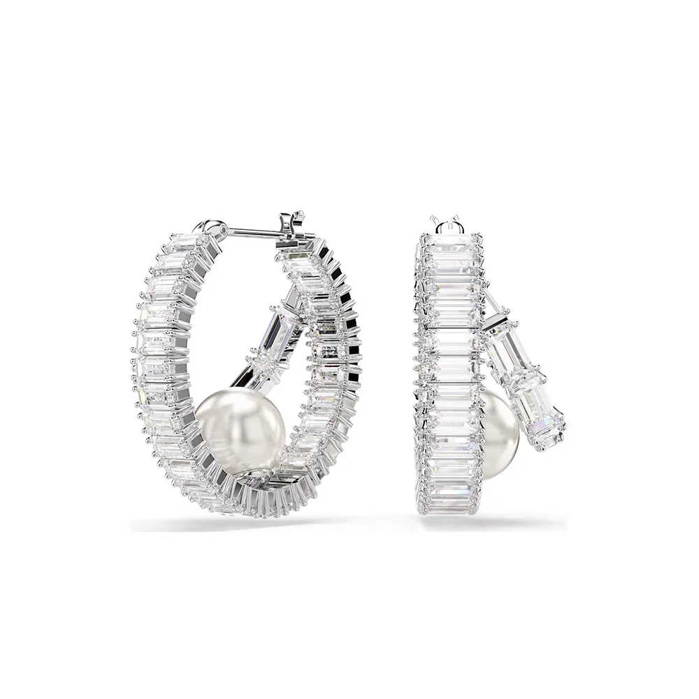【SWAROVSKI 施華洛世奇】官方直營Ariana GrandeX Swarovski 大圈耳環 水晶珍珠 鍍白金色 | 5720868