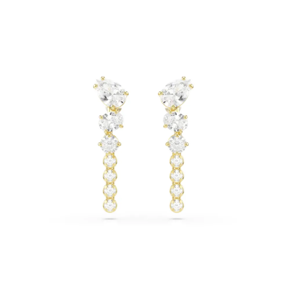 【SWAROVSKI 施華洛世奇】官方直營 Mesmera 水滴形耳環 混合式切割 白色 鍍白金色 | 5747936