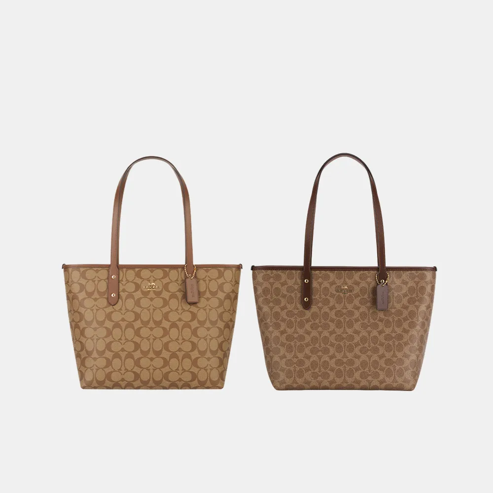 【COACH】蔻馳官方直營 CITY 經典 SIGNATURE 拉鍊托特包 托特手袋-多色任選(CCQ28/58292)