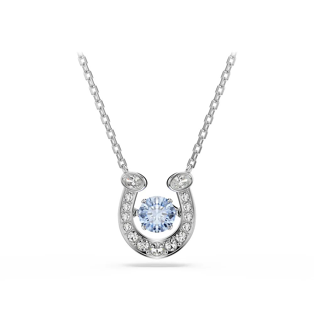 【SWAROVSKI 施華洛世奇】官方直營 Symbolica 馬蹄鐵 藍色鏈墜 圓形切割 密鑲 鍍白金色 | 5746562