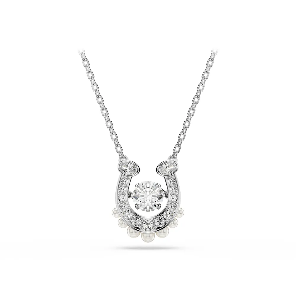 【SWAROVSKI 施華洛世奇】官方直營 Symbolica 水晶珍珠密鑲 馬蹄鐵鏈墜 圓形切割 鍍白金色 | 5736972