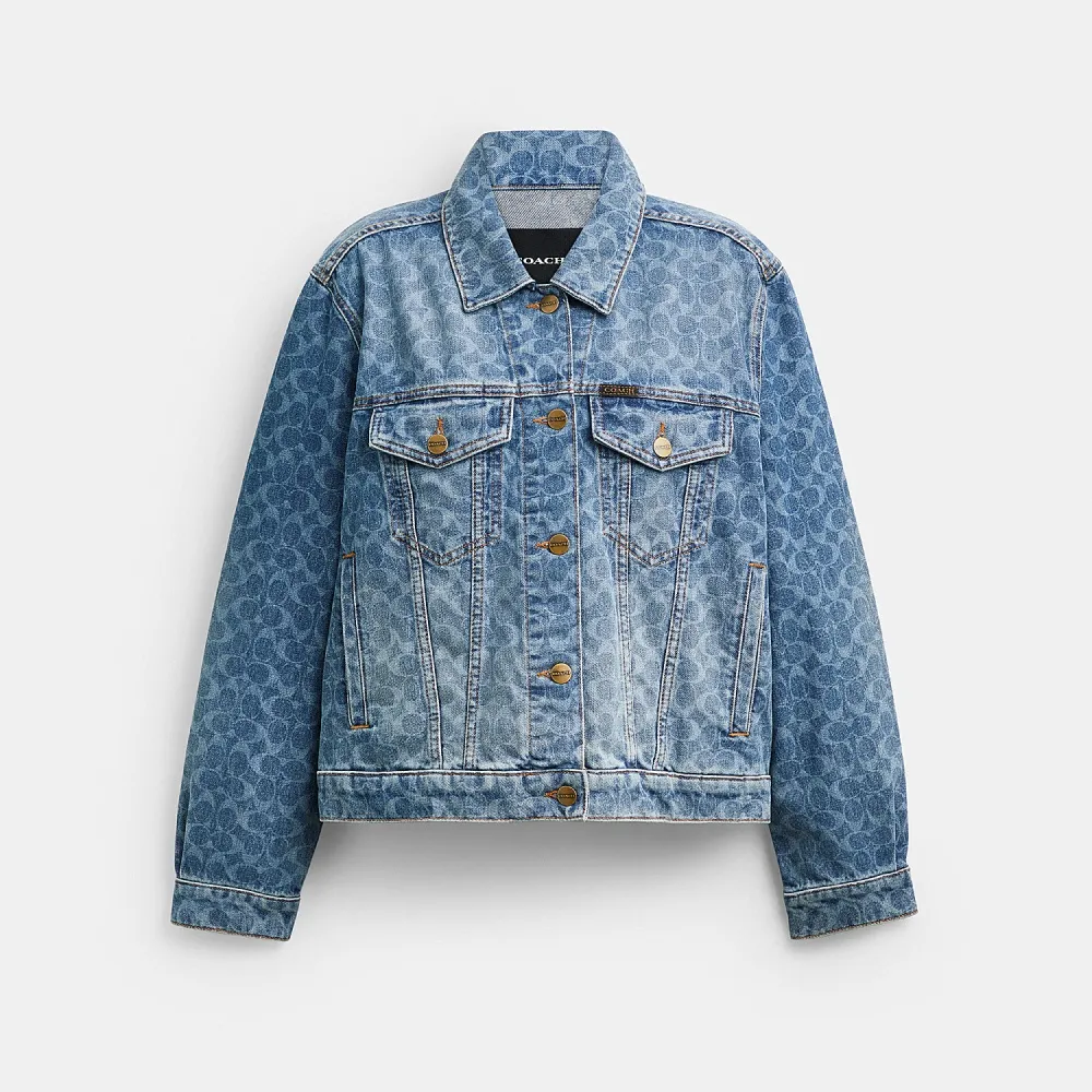 【COACH】蔻馳官方直營 經典 SIGNATURE 丹寧 TRUCKER 夾克-冷泉色(CFB44)