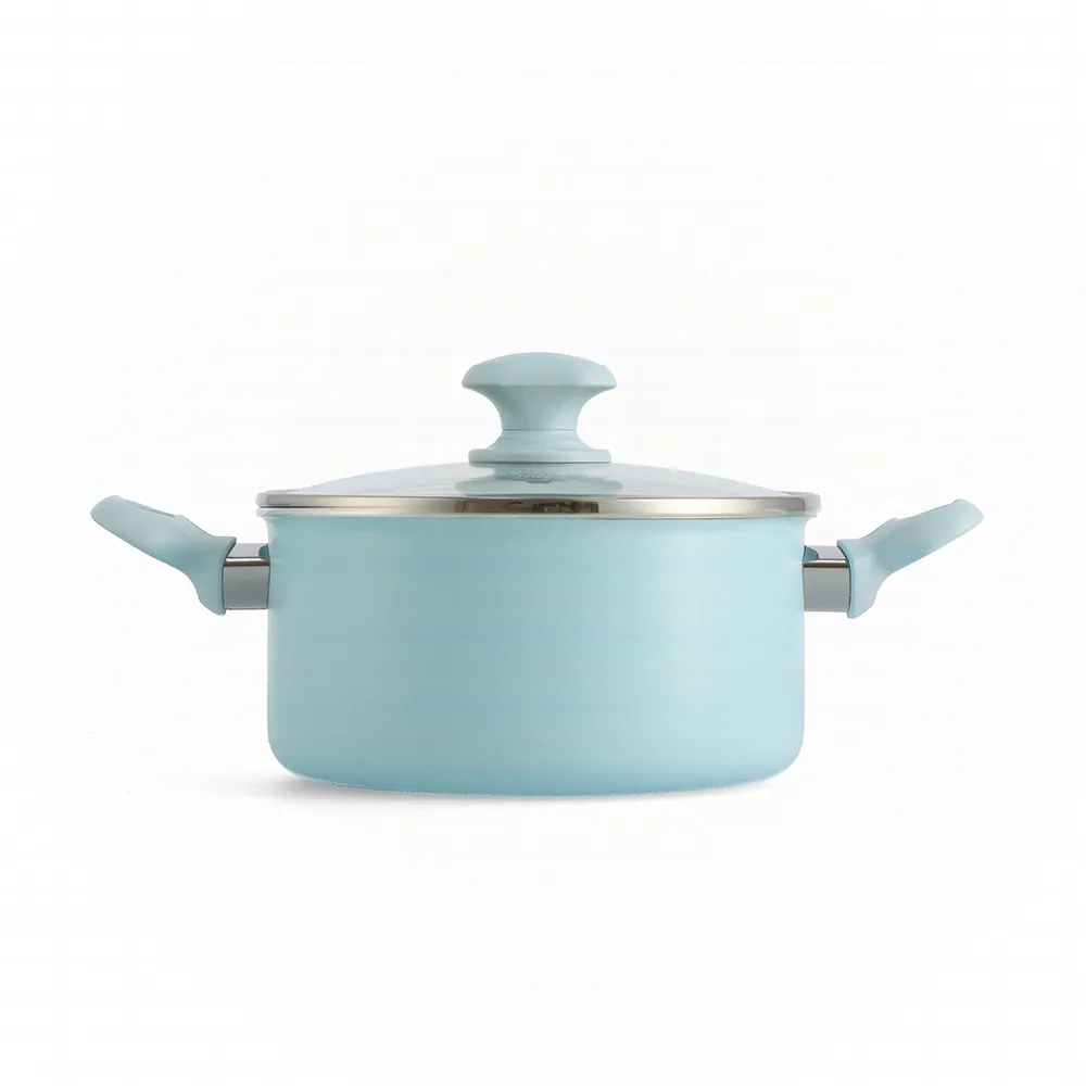 【GreenPan】GreenChef 鑽石陶瓷塗層不沾雙耳湯鍋 Sandstone 20cm 粉彩藍(含蓋/不挑爐具/不沾鍋/陶瓷)