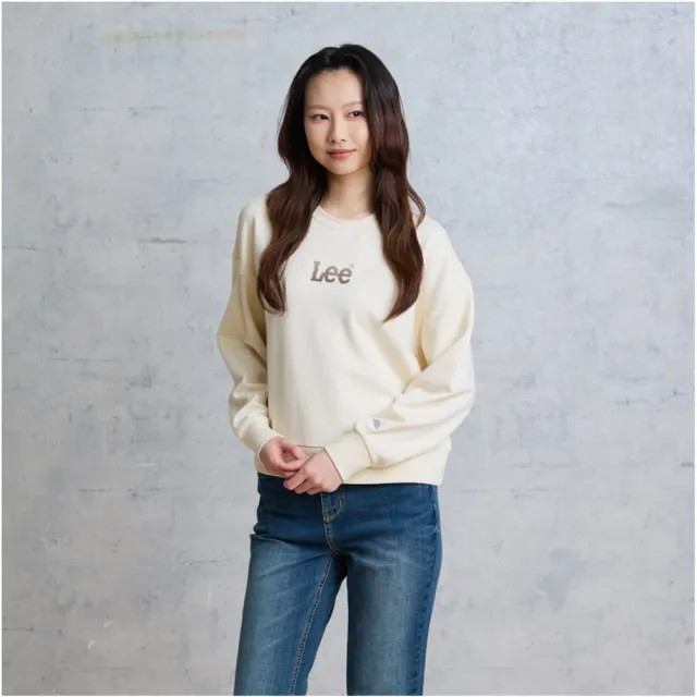 【Lee】女裝 長袖厚T / 短版 胸前漸層小LOGO印花 共2色 季節性版型 / LB611041003 LB611041132