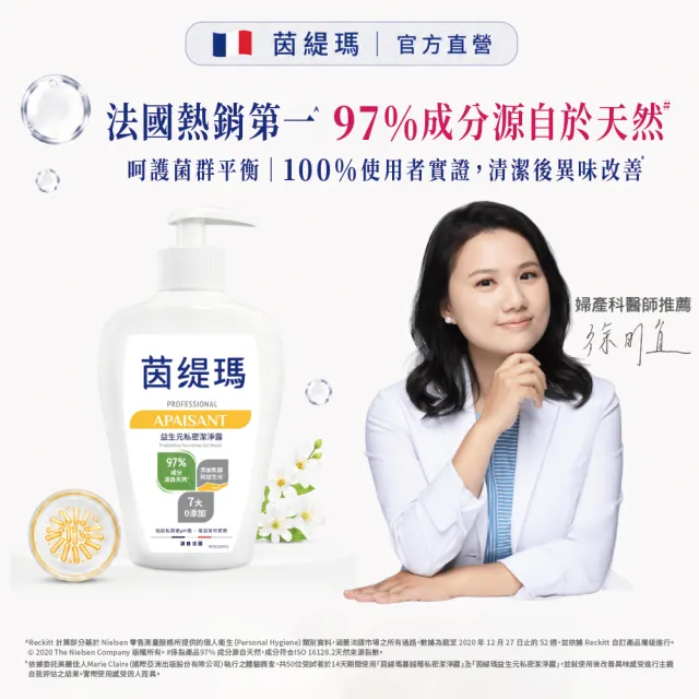 【茵緹瑪】益生元私密潔淨露(200ml/瓶)+杜蕾斯飆風碼衛生套3盒(共9入)