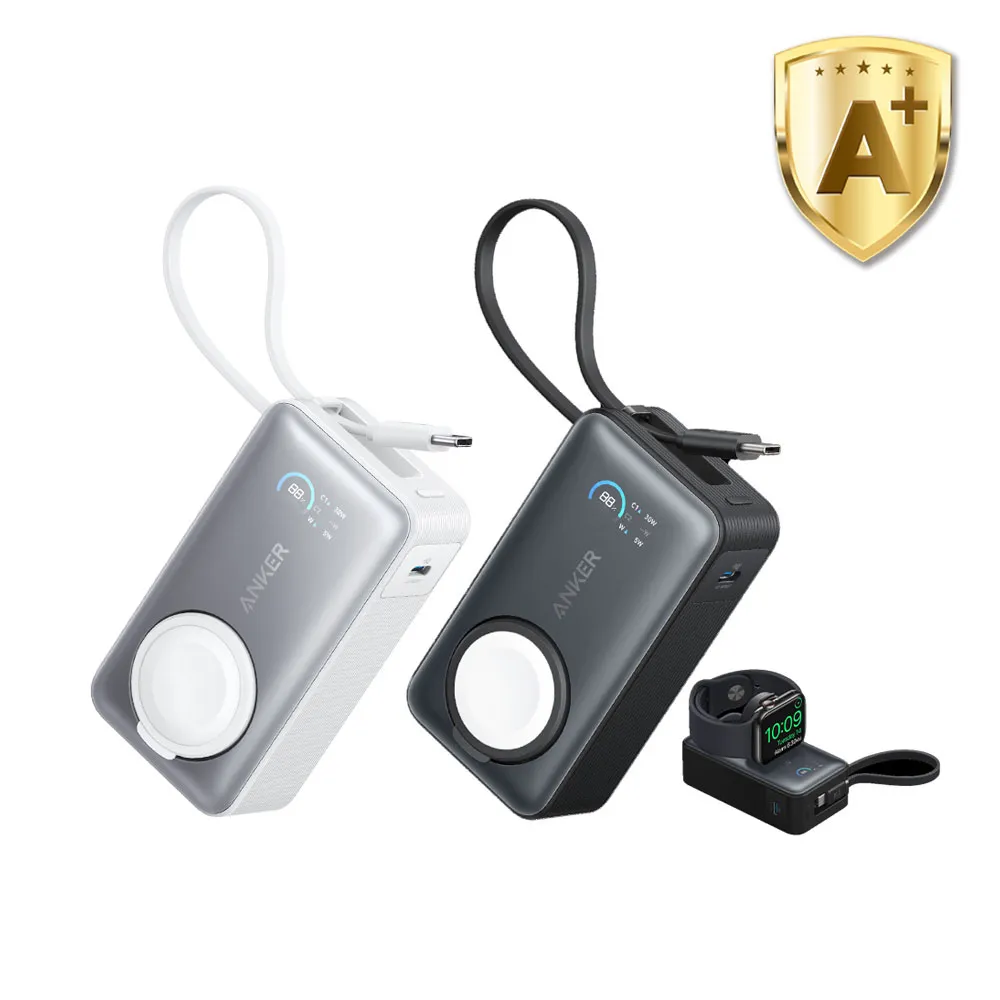 【Anker】授權直營 A1657 行動電源 for Apple Watch 10000mAh 35W 黑/白(Wh標示/自帶線/可充Airpods)