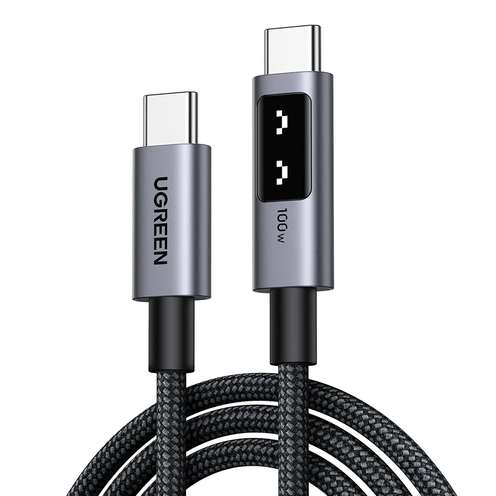 【綠聯】綠聯 小機器人 100W 雙USB-C 深空灰 充電線/傳輸線 1公尺(UGREEN/PD快充/Type-C/編織線/C-C/1M)