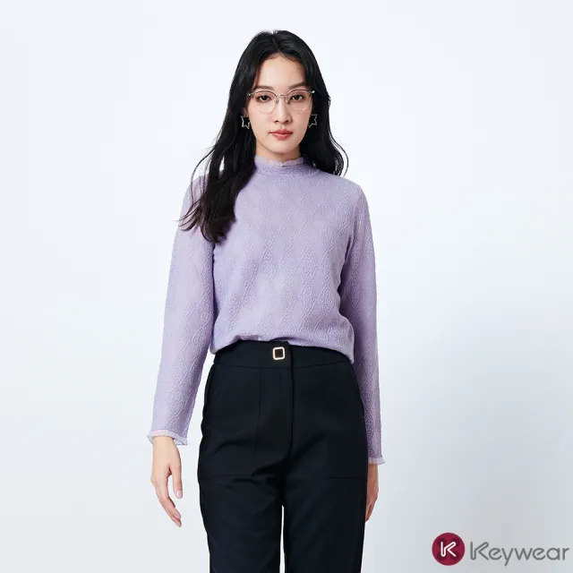 【KeyWear 奇威名品】緹花織紋羊絨針織毛衣(共3色)