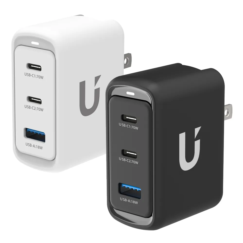 【UKKO】GaN 70W 氮化鎵智能溫控急速充電器(GaN USB-C/USB 2C1A PD快充)