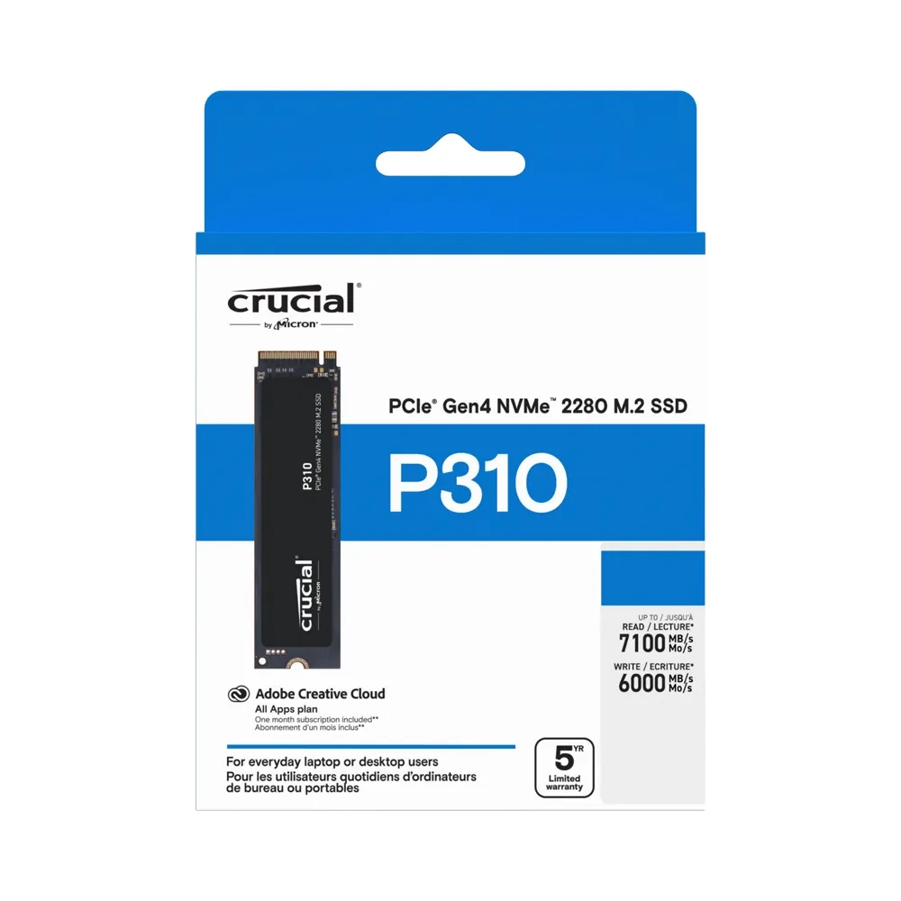 【Crucial 美光】P310 2TB Gen4 PCIe 2280 M.2 ssd固態硬碟 最高讀取7100MB/s 5年保