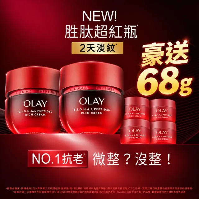 【OLAY 歐蕾】胜肽超紅瓶超值組買2送4★緊緻「滋潤」乳霜50g(贈乳霜17g*4★2天淡紋)