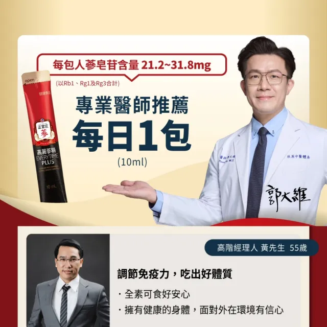 【JUNG KWAN JANG 正官庄】高麗蔘精EVERYTIME PLUS 3盒組-10mlx30入/盒(調節免疫力/健康食品認證/朴寶劍)