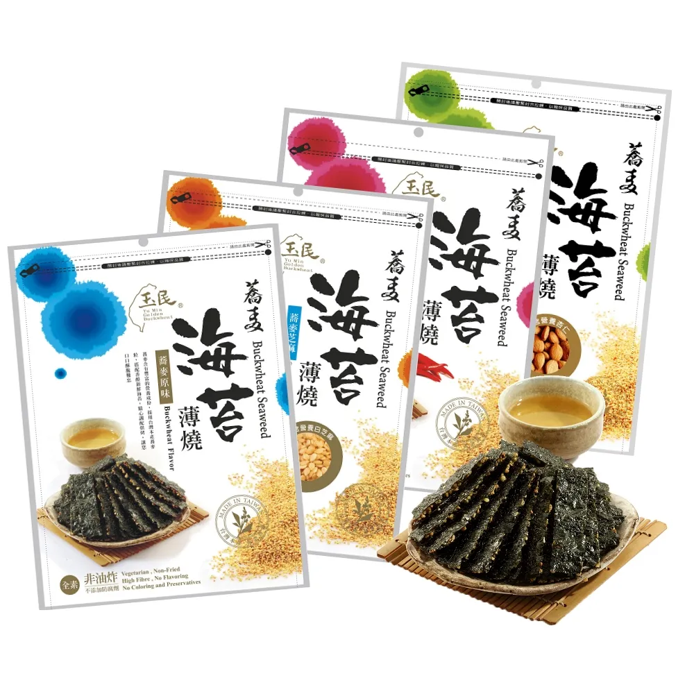 【玉民】台灣契作 黃金蕎麥海苔薄燒 40g×4包組(原味/杏仁/芝麻/辣味 4口味任選)