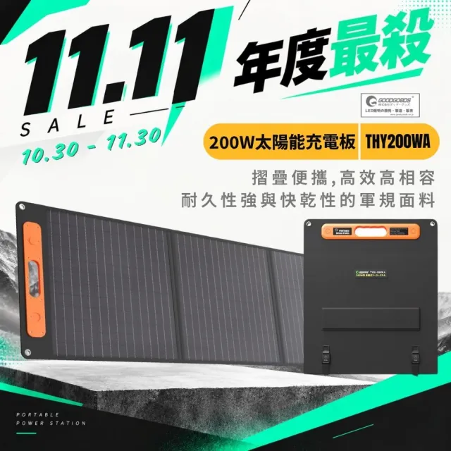 【GOODGOODS】200W太陽能充電板 折疊攜帶式 露營 野營 防災用(適用大部分儲能電站)
