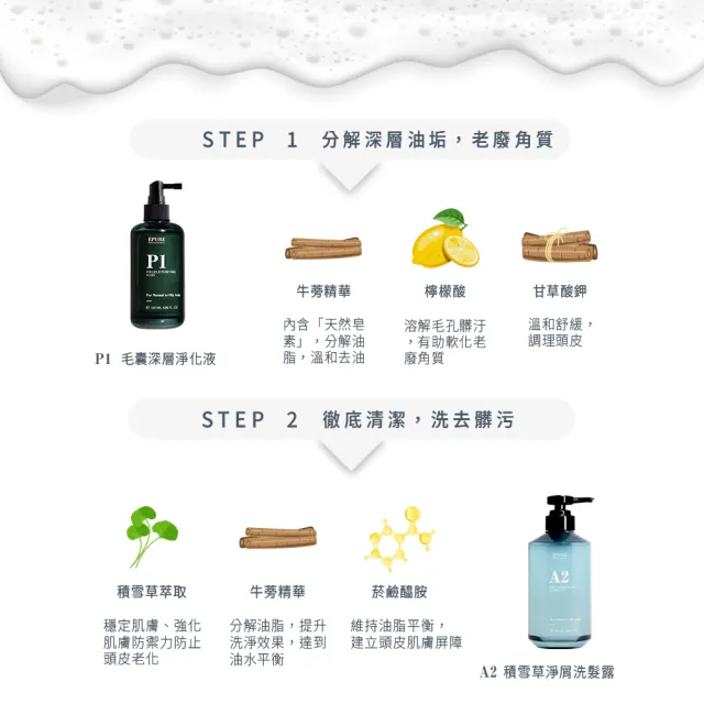 【EPURE】毛孔淨化淨屑組2入 (P1淨化液120ml+A2洗髮露500ml)(混和肌/前導液/強化防禦/軟化角質)