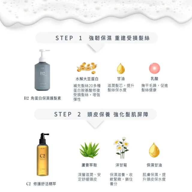 【EPURE】換季髮肌保濕組2入(B2護髮素500ml+C2精萃180ml)(敏感肌/受損髮/頭皮水/瞬效修復/頭皮護理)