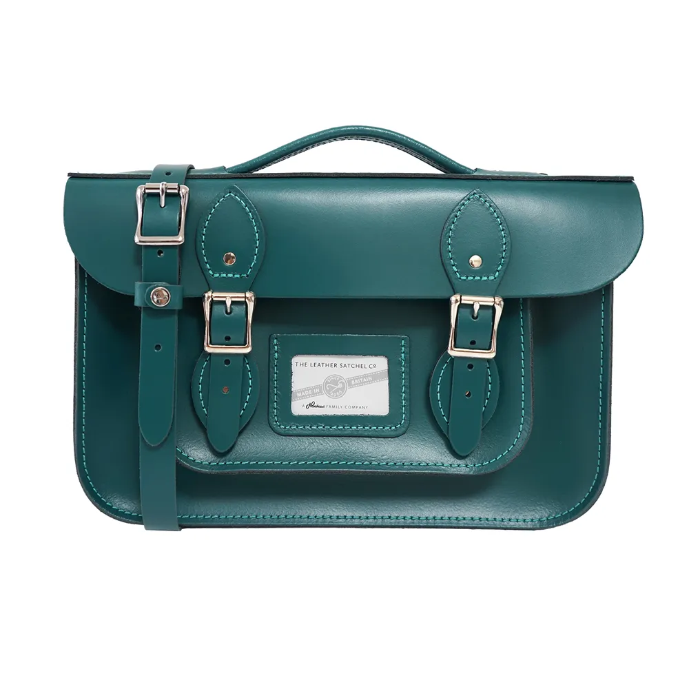 【The Leather Satchel Co.】12.5吋 英國手工牛皮劍橋包 手提包 肩背包 斜背包 側肩包 兩用包(果墨綠)