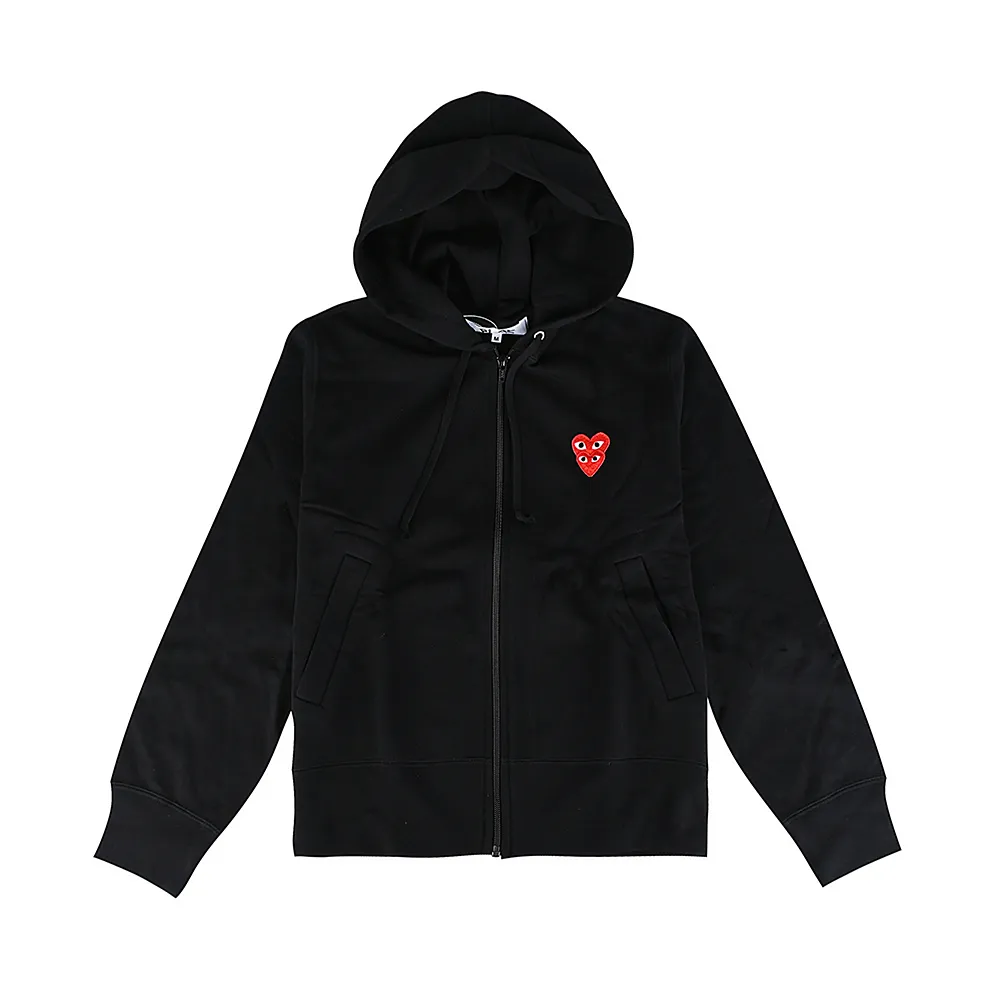 【Comme Des Garcons CDG】Comme Des Garcons 川久保玲 英文標籤LOGO雙層紅心純棉長袖連帽外套(女款/黑)