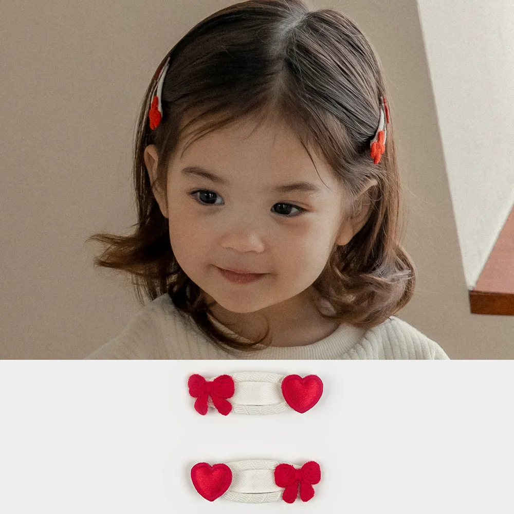 【Happy Prince】韓國製 Cupid愛心蝴蝶結女嬰兒童髮夾2件組(女寶寶髮飾女童頭飾)