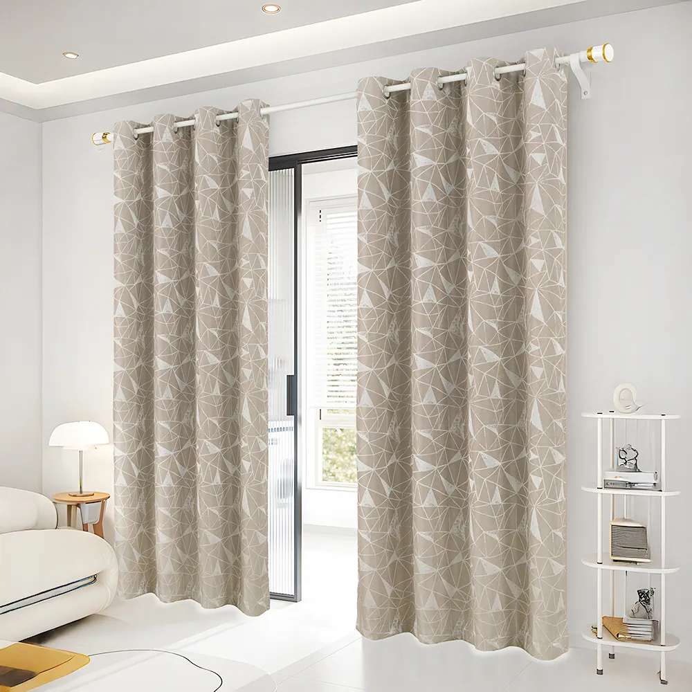 【BonBon naturel】2入全遮光侘寂風質感孔式加厚門簾/窗簾_130*210CM/幾何三角(全遮光/空調簾/門簾/窗簾)