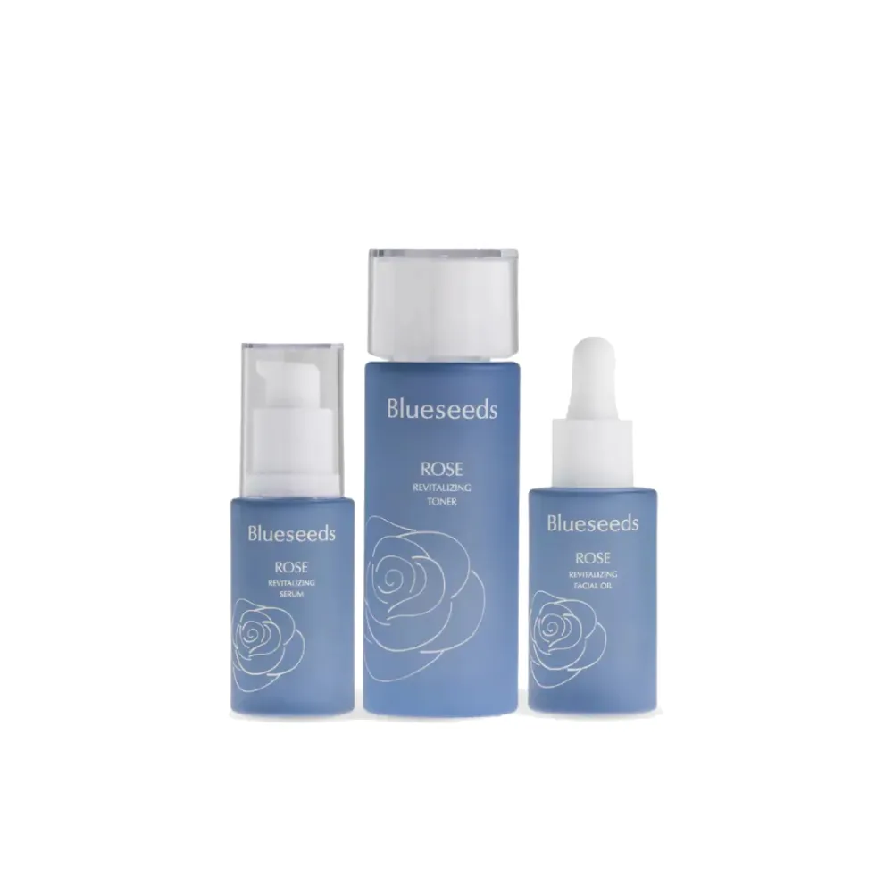 【Blueseeds】晨曦玫瑰煥顏保養系列3件組(活膚液100ml+精華液30ml+精油露30ml)｜保濕 修護｜芙彤園