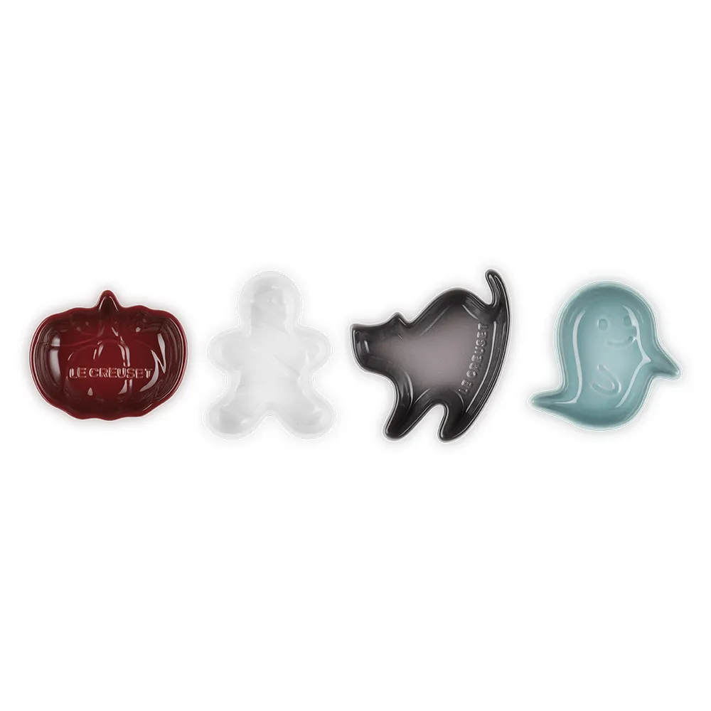 【Le Creuset】瓷器萬聖節迷你醬料碟4入組(木乃伊/黑貓/南瓜/精靈)