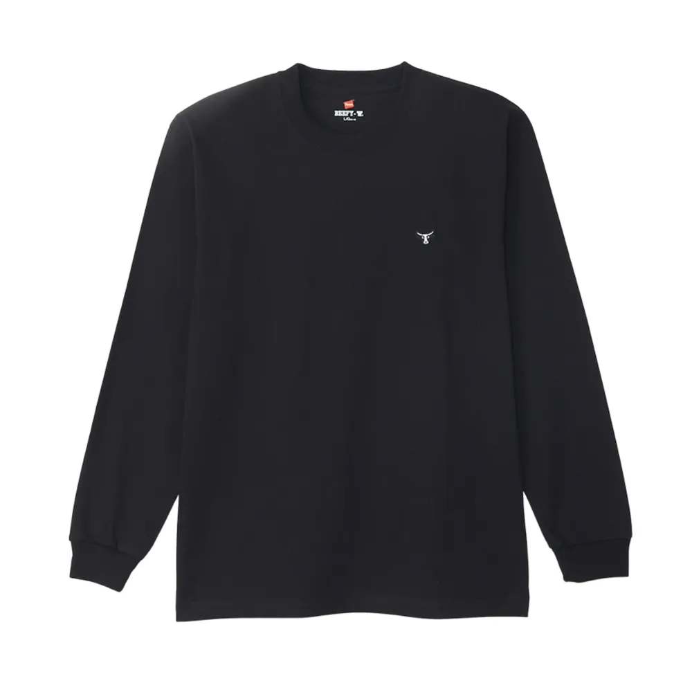 【Hanes】官方直營 男款-BEEFY系列 布章長袖TEE-黑色(H8-X401-090 日規)-出清品