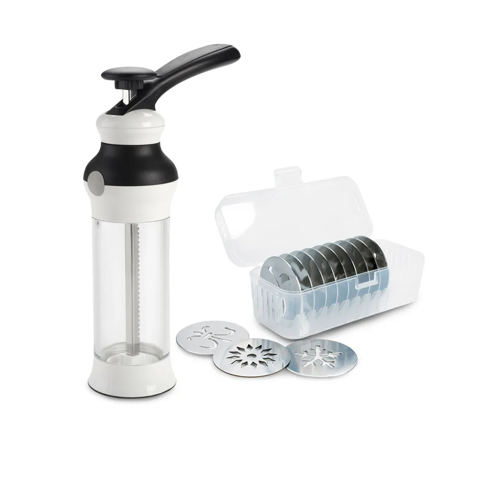 【OXO】手工餅乾擠壓器 附贈12款造型不鏽鋼模盤(加碼送 聖誕歡樂組模型盤/矽膠餅乾鏟 2選1)