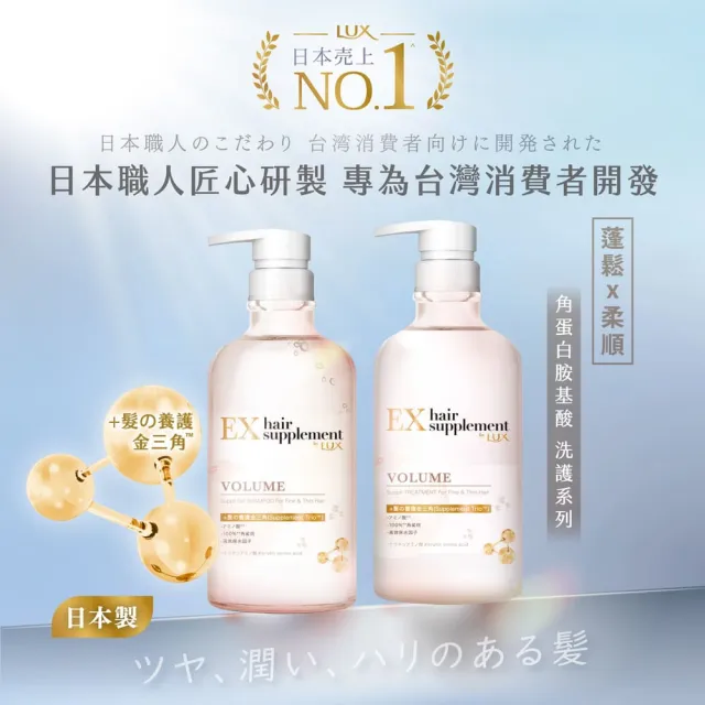 【LUX 麗仕】雙11限定★日本製髮的補給 胺基酸洗髮精/護髮乳450gx3入(絲蛋白/膠原蛋白/角蛋白/冰河水)