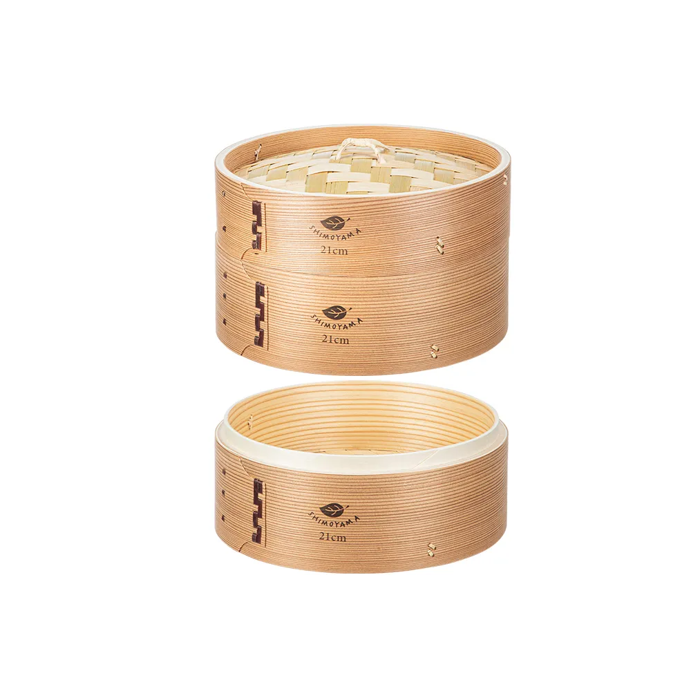 【SHIMOYAMA 霜山】圓形竹製蒸籠組-2籠1蓋-21cm(加深蒸籠/家用蒸籠/竹蒸籠 交換禮物)